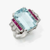 A historical cocktail ring decorated with an aquamarine, rubies and brilliant cut diamonds - photo 1