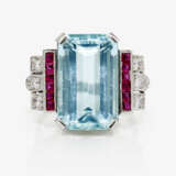 A historical cocktail ring decorated with an aquamarine, rubies and brilliant cut diamonds - фото 2