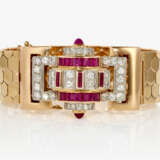 A unique 40s cocktail bracelet decorated with brilliant cut diamonds and rubies - photo 1