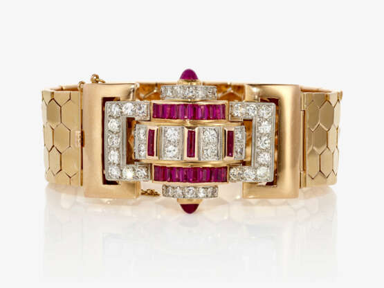A unique 40s cocktail bracelet decorated with brilliant cut diamonds and rubies - photo 1