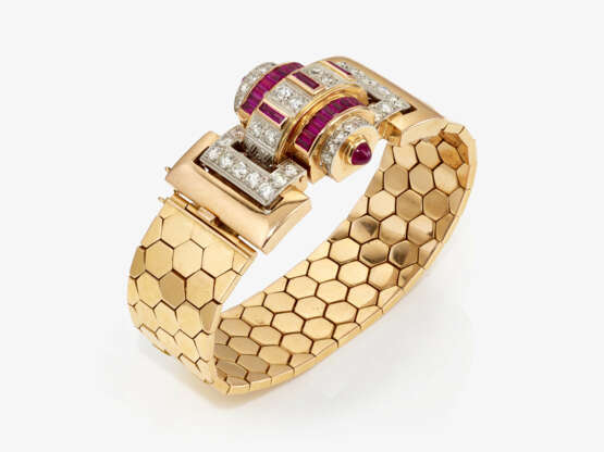 A unique 40s cocktail bracelet decorated with brilliant cut diamonds and rubies - фото 2
