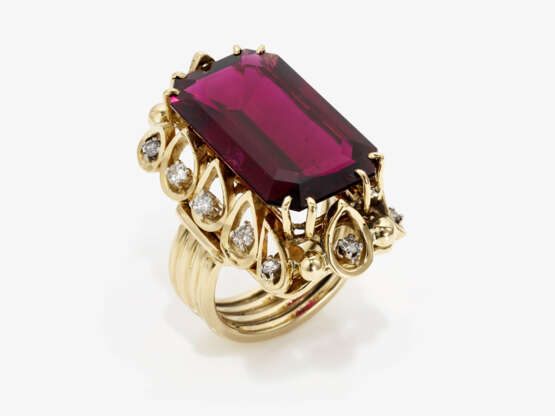 A historical ring decorated with a magnificent, rarely large rubellite and brilliant cut diamonds - фото 1