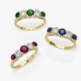 Three Rivière rings with brilliant cut diamonds, rubies, emeralds and sapphires - фото 1