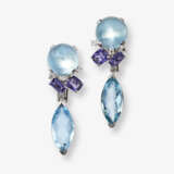 A pair of stud earrings decorated with aquamarines, iolites and brilliant cut diamonds - фото 1