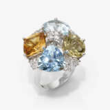 A cocktail ring with brilliant cut diamonds, citrines and aquamarines - photo 1