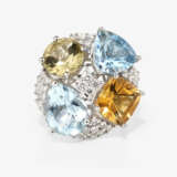 A cocktail ring with brilliant cut diamonds, citrines and aquamarines - photo 2