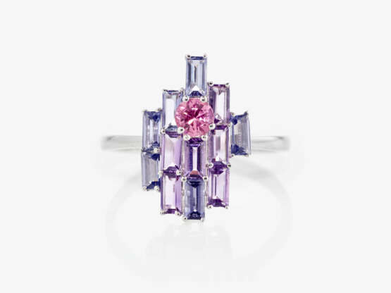 A modern cocktail ring decorated with amethysts and tourmaline - photo 2