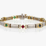 A fancy link bracelet decorated with emeralds, rubies, sapphires and brilliant cut diamonds - photo 1