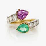 A Vis-à-Vis ring with an emerald, a pink sapphire drop and brilliant cut diamonds - фото 2
