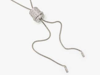 A Sautoir foxtail chain with a barrel-shaped element decorated with brilliant cut diamonds