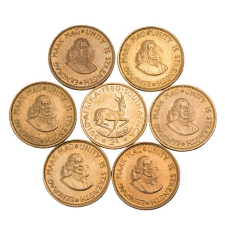 Südafrika / GOLD - 70 x 2 Rand, verschiedene Jahrgänge, Motiv Springbock, - фото 2