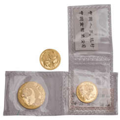China/GOLD - Lot 3 Stück: 50 Yuan 2002 zu 1/10 oz.,
