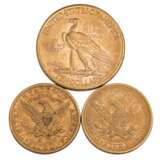 USA - 3 Münzen: Quarter Eagle 5 Dollars 1880/o.Mzz., 1881/s (je ss), 10 Dollar - фото 2