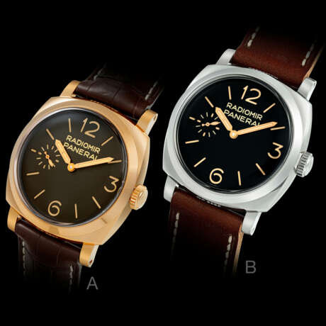 PANERAI, PAM00784, NO. 1/100, A SET OF TWO RADIOMIR 1940 WITH MINERVA BASED MOVEMENT, LIMITED TO 100 PIECES: PINK GOLD, RADIOMIR 1940 ORO ROSSO, REF. PAM00398, STAINLESS STEEL, RADIOMIR 1940 ACCIAIO, REF. PAM00399 - фото 1