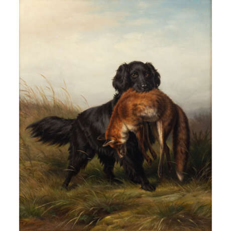 DEIKER, JOHANNES CHRISTIAN (1822-1895), "Jagdhund, einen Fuchs apportierend", - фото 1