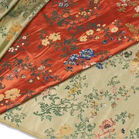 TWO CHINESE EXPORT SILK BROCADE COVERLETS - photo 1
