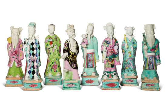 A GROUP OF EIGHT CHINESE EXPORT PORCELAIN FAMILLE ROSE FIGURES OF IMMORTALS - photo 1