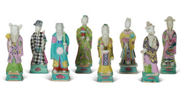 A GROUP OF EIGHT CHINESE EXPORT PORCELAIN FAMILLE ROSE FIGURES OF IMMORTALS