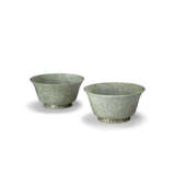 A PAIR OF CHINESE CARVED MUGHAL-STYLE GREENISH-WHITE JADE BOWLS - photo 1