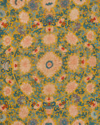 A CHINESE SILK IMPERIAL YELLOW-GROUND KESI THRONE SEAT COVER
