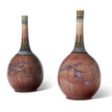 A PAIR OF CHINESE PALE-COPPER-RED-GLAZED AND ENAMELED 'PEACH BLOSSOM' BOTTLE VASES - photo 3