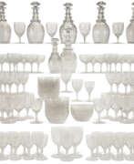 Wine glasses. AN ENGLISH ETCHED GLASS PART STEMWARE SERVICE