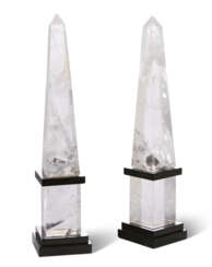 A PAIR OF ROCK CRYSTAL AND HARDSTONE OBELISKS