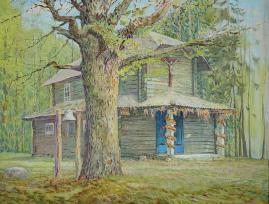 “Church in the woods” Canvas Oil paint Realist Landscape painting 2006 - photo 1