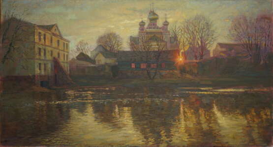 Peinture à l'huile «Les derniers rayons», Toile, Peinture à l'huile Réalisme, Peinture de paysage, Biélorussie, 1993 - photo 1