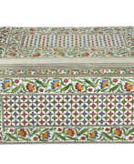 Boîte d'écriture. A LARGE ENAMEL AND METAL-DECORATED WOODEN WRITING BOX