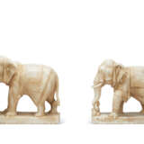 A PAIR OF FINELY CARVED WHITE MARBLE ELEPHANTS - фото 5