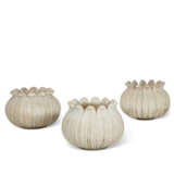 A GROUP OF THREE WHITE MARBLE LOTUS-FORM JARDINIERES - photo 1