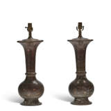 A PAIR OF ENAMEL BRASS VASES, NOW MOUNTED AS LAMPS - фото 1