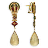 A PAIR OF INDIAN MULTI-GEM AND DIAMOND EARRINGS - photo 3