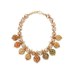 AN INDIAN CRYSTAL, MULTI-GEM AND DIAMOND NECKLACE