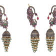 THREE INDIAN DIAMOND AND MULTI-GEM PEACOCK EARRINGS - Аукционные цены