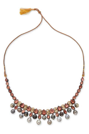 AN INDIAN GRAY CULTURED PEARL AND MULTI-GEM NECKLACE - фото 3