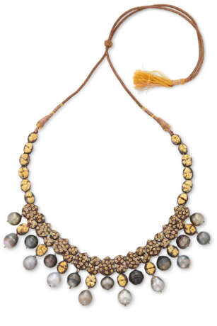 AN INDIAN GRAY CULTURED PEARL AND MULTI-GEM NECKLACE - фото 4