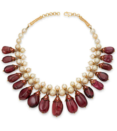 AN INDIAN MULTI-GEM, DIAMOND AND ENAMEL NECKLACE - фото 4