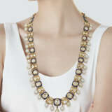 AN INDIAN DIAMOND, CULTURED PEARL AND ENAMEL NECKLACE - фото 2