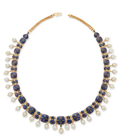 AN INDIAN DIAMOND, CULTURED PEARL AND ENAMEL NECKLACE - Foto 4