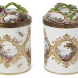 TWO SILVER-GILT-MOUNTED MEISSEN PORCELAIN CYLINDRICAL TOBACCO JARS AND COVERS - photo 1