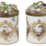 TWO SILVER-GILT-MOUNTED MEISSEN PORCELAIN CYLINDRICAL TOBACCO JARS AND COVERS - фото 2