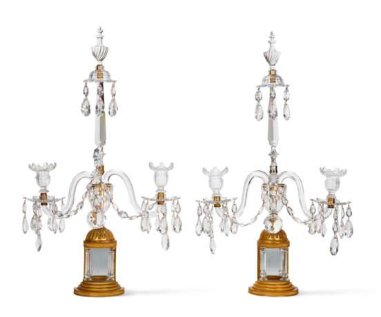A PAIR OF GEORGE III ORMOLU AND CUT-GLASS TWO-LIGHT CANDELABRA - photo 1