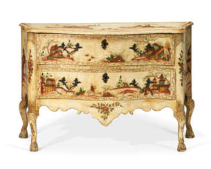 A SOUTH ITALIAN CREAM AND POLYCHROME-PAINTED COMMODE