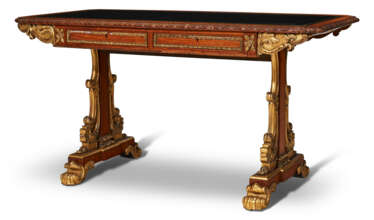 A GEORGE IV SATINWOOD AND PARCEL-GILT WRITING TABLE