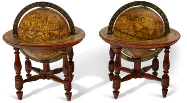 A PAIR OF GEORGE IV TERRESTRIAL AND CELESTIAL MINIATURE TABLE GLOBES