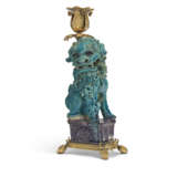 A PAIR OF ORMOLU-MOUNTED CHINESE TURQUOISE AND AUBERGINE BISCUIT-GLAZED PORCELAIN FIGURAL CANDLESTICKS - photo 6