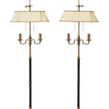 A PAIR OF PATINATED AND GILT-BRONZE TWO-BRANCH FLOOR LAMPS - фото 2