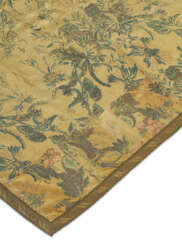 A FRENCH YELLOW SILK SATIN BROCADE COVERLET